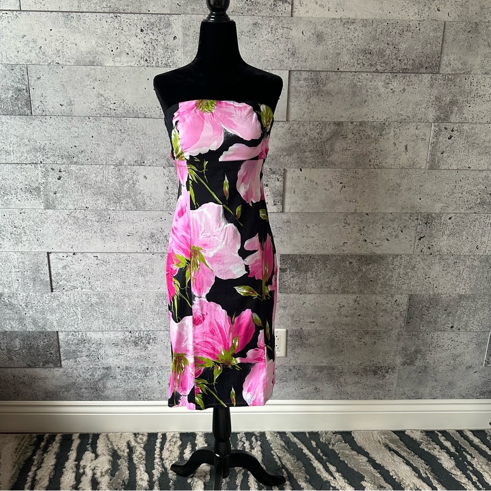 Pink and Black Strapless Sleeveless Dress size 6